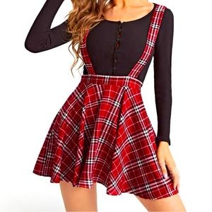 Suspender skirt plaid